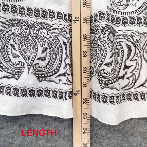 Nygard Collection Linen Skirt Size 14 White Black Embroidered Boho Midi Paisley - Picture 4 of 8